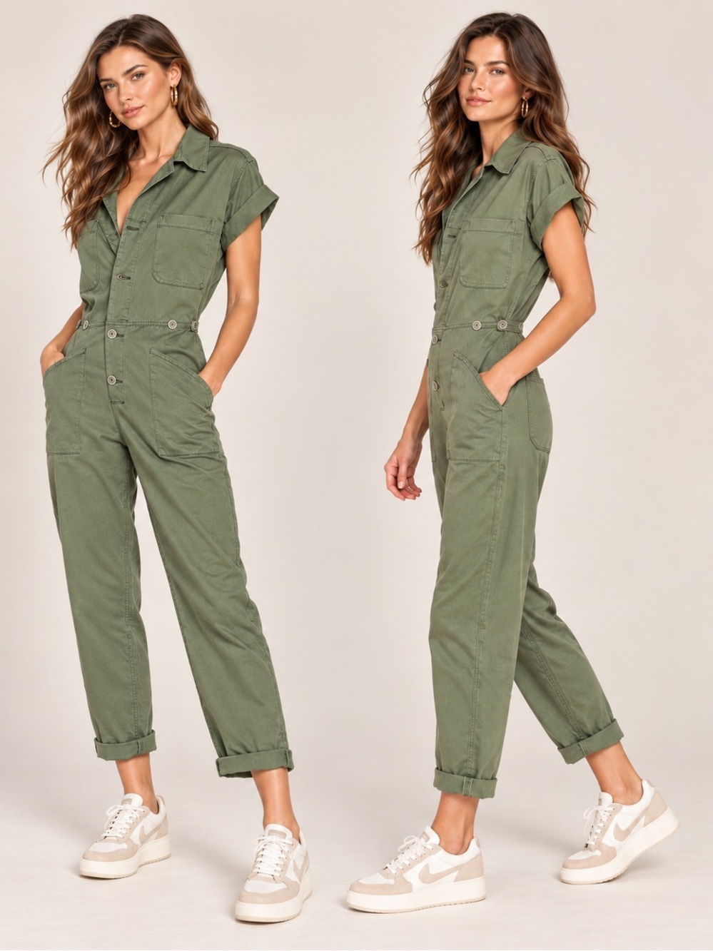 PISTOLA Grover Field Suit Utility Jumpsuit Olive Colonel Green Short Sleeves M